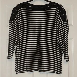 Chaps Ralph Lauren Nautical Cotton Top XL Black White Striped Boatneck Preppy